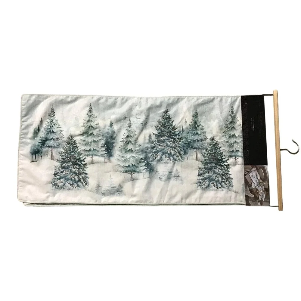 Rachel Zoe Winter Forest Silver Tree Evergreens Table Runner 16x72 Holiday Decor